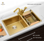 82 x 45 Golden Double Kitchen Sink Handmade