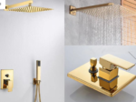 Imported Golden Concealed Shower Set With Concealed Basin Mixer - Image 3